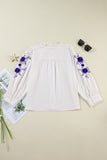 White Floral Embroidered Button Up Boho Blouse