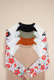 Floral Patchwork Long Sleeve Ribbed Blouse