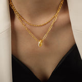 18K Gold Fashionable and Simple Double-layered Twisted Round Design Pendant Necklace