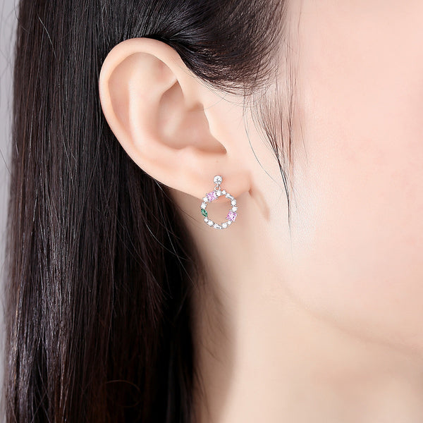 Colorful Round Dangle S925 Silver Earrings