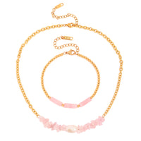 18K Gold Exquisite Fashion Inlaid Rose Quartz Baroque Pendant Design, Necklace and Bracelet (SOLD SEPARATELY)