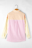 Pink Stripe Contrast Collar Long Sleeve Patchwork Shirt