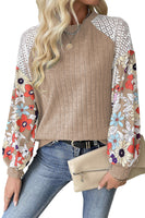 Floral Patchwork Long Sleeve Ribbed Blouse