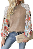 Floral Patchwork Long Sleeve Ribbed Blouse