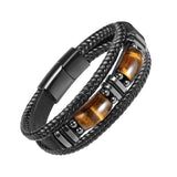 Natural Tiger Eye Stone - Handmade Leather Braided Bracelet