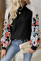 Floral Patchwork Long Sleeve Ribbed Blouse