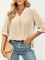 Spring and Summer New Women's Fashion Solid Color Loose V-neck Three-quarter Sleeve Top