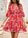 Women's Fashion Casual V-neck Half-sleeve Printed Dress