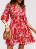 Women's Fashion Casual V-neck Half-sleeve Printed Dress