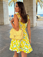 New Fashion Lemon Print Suspender Dress