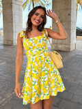 New Fashion Lemon Print Suspender Dress