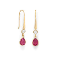 14 Karat Gold Plated Rainbow Moonstone and Pink Glass Drop Earrings - Brier Hills