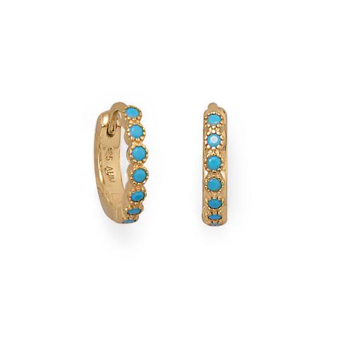 14 Karat Gold Plated Turquoise CZ Hoop Earrings - Brier Hills