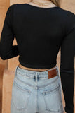 Notched Neck Long Sleeve Cropped Top - Brier Hills