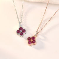 Beautiful Pink CZ Four Leaf Clover 925 Sterling Silver Necklace