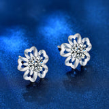 Girl Sweet Moissanite CZ Sakura Flowers 925 Sterling Silver Stud Earrings - Brier Hills