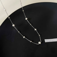 Casual Round Shell Pearls Curb Chain 925 Sterling Silver Necklace