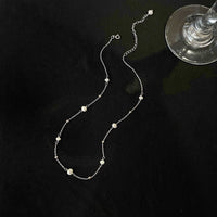 Casual Round Shell Pearls Curb Chain 925 Sterling Silver Necklace