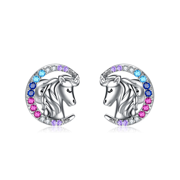 Women's Sterling Silver Unicorn Moon Stud Earrings - Brier Hills