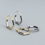 Fashion Geometry CZ Hexagon 925 Sterling Silver Hoop Earrings - Brier Hills