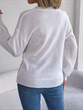 Cable-Knit Button Look V-Neck Sweater