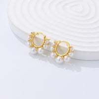 Women Round Shell Pearls 925 Sterling Silver Hoop Earrings - Brier Hills