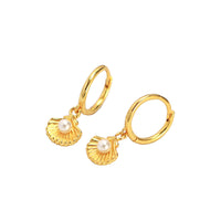 Fashion Round Shell Pearls Leverback Earrings
