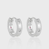 Casual Round CZ Twisted Borders 925 Sterling Silver Hoop Earrings