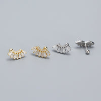 Modern Rectanger CZ Sector 925 Sterling Silver Screw Stud Earrings