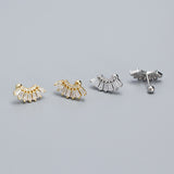 Modern Rectanger CZ Sector 925 Sterling Silver Screw Stud Earrings