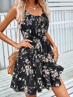 Princess Fashion Round Neck Sleeveless Ditsy Floral Dress