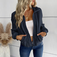 New fashion women's solid color long-sleeved lapel sherpa jacket