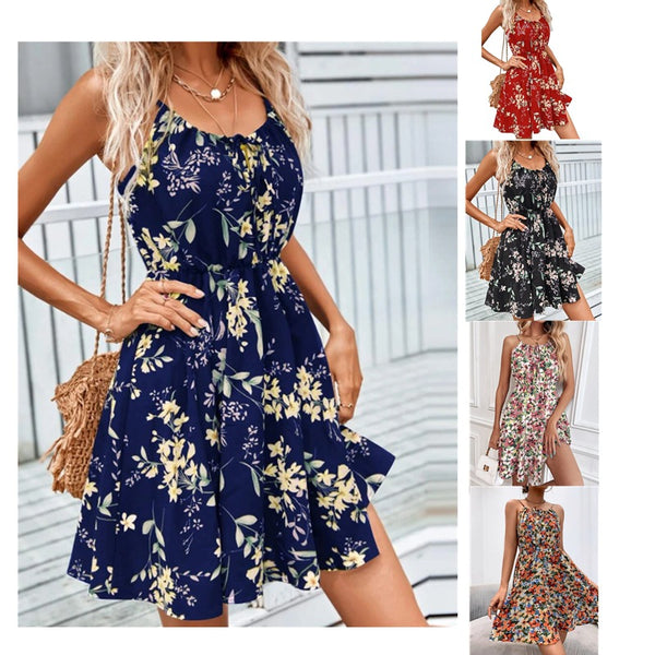 Princess Fashion Round Neck Sleeveless Ditsy Floral Dress