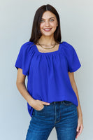 Ninexis Keep Me Close Square Neck Short Sleeve Blouse in Royal Blue