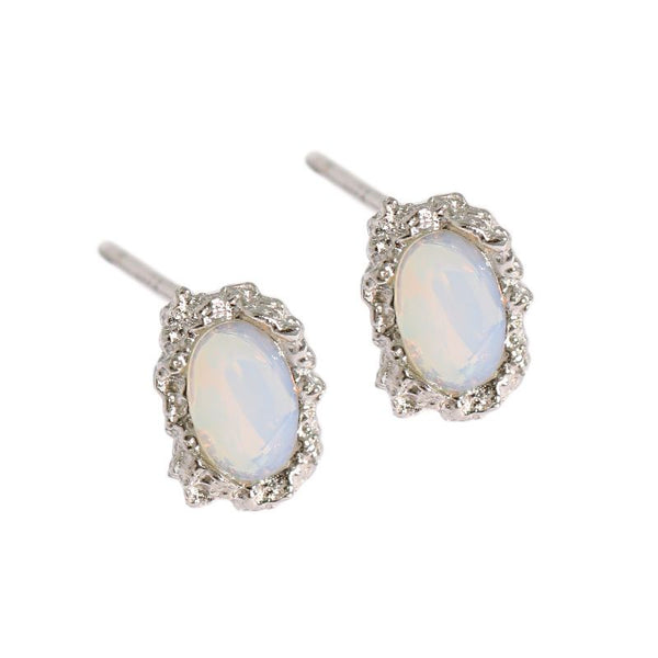 Elegant Oval Created Opal 925 Sterling Silver Stud Earrings