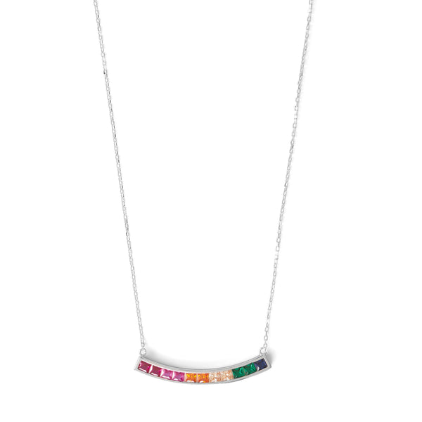 Rhodium Plated Sterling Silver Rainbow CZ Necklace - Brier Hills