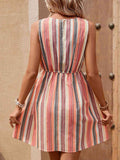 Striped Drawstring Round Neck Sleeveless Dress