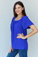 Ninexis Keep Me Close Square Neck Short Sleeve Blouse in Royal Blue