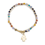 Double Strand 14 Karat Gold Plated Multistone Bracelet with Hamsa Charm - Brier Hills