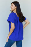 Ninexis Keep Me Close Square Neck Short Sleeve Blouse in Royal Blue