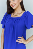 Ninexis Keep Me Close Square Neck Short Sleeve Blouse in Royal Blue