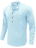 Men's Woven Solid Color Long-Sleeved Cotton and Linen Shirt