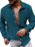 Men's Solid Color Casual Lapel Long Sleeve Shirt