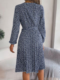 Women's Casual Long-Sleeved Floral Large Hem Pleated Dress