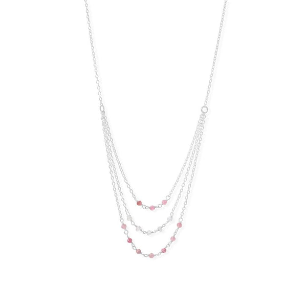 Pretty in Pink! 16" 3 Row Pink Tourmaline and Rainbow Moonstone Necklace - Brier Hills